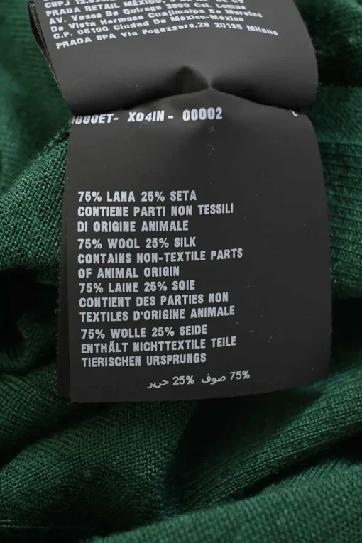 Bottleneck green wool-silk blend striped interlock jersey knit button-front cardigan