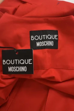 Boutique red embellished cotton-blend dolman sleeve blouson dress with bead appliqué along gathered neckline