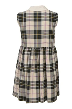 Bow-embellished multi-colour raw-edge wool tartan sleeveless collared mini dress