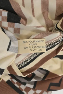 Brown and beige polyamide-blend abstract graphic logo print short sleeve pullover crewneck T-shirt