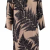 Brown and black print sheer shift dress