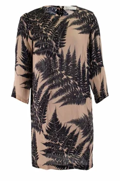 Brown and black print sheer shift dress