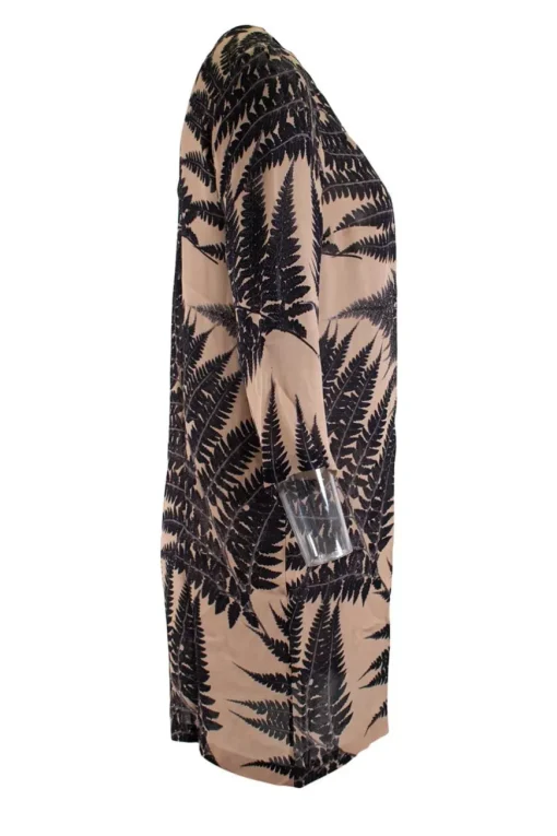 Brown and black print sheer shift dress