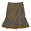 Brown and charcoal embellished silk-blend pull-on high-rise flounce skirt with scalloped suede inserts
