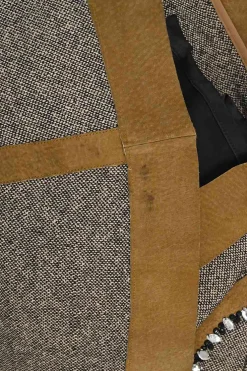 Brown and charcoal embellished silk-blend pull-on high-rise flounce skirt with scalloped suede inserts