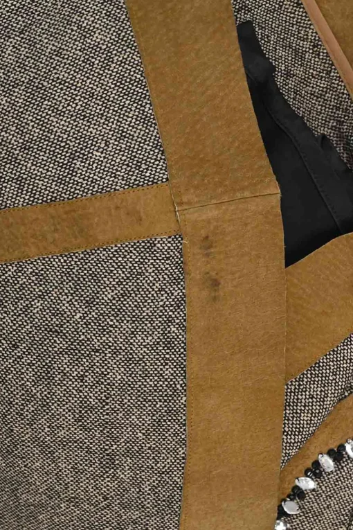 Brown and charcoal embellished silk-blend pull-on high-rise flounce skirt with scalloped suede inserts