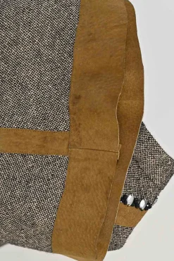 Brown and charcoal embellished silk-blend pull-on high-rise flounce skirt with scalloped suede inserts