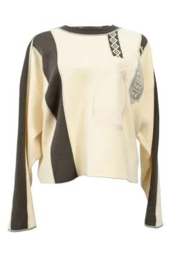 Brown and cream wool and cashmere-blend French terry crewneck Etriers pullover sweater
