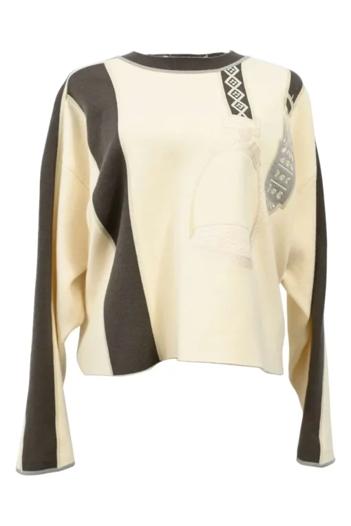 Brown and cream wool and cashmere-blend French terry crewneck Etriers pullover sweater