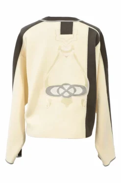 Brown and cream wool and cashmere-blend French terry crewneck Etriers pullover sweater