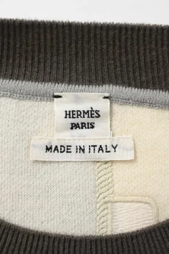 Brown and cream wool and cashmere-blend French terry crewneck Etriers pullover sweater
