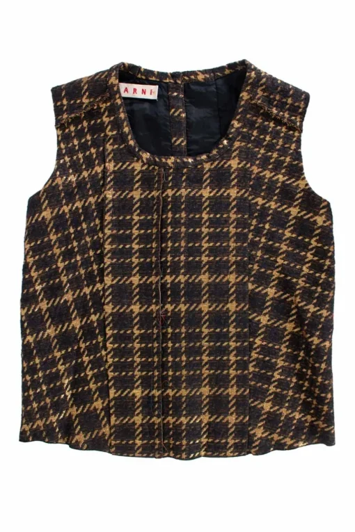 Brown and gold patterned sleeveless top