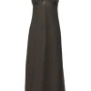 Brown bias-cut paneled viscose-blend cutout bustier slip dress with