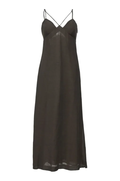 Brown bias-cut paneled viscose-blend cutout bustier slip dress with