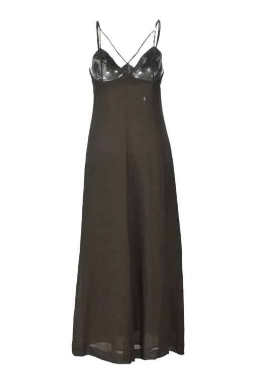Brown bias-cut paneled viscose-blend cutout bustier slip dress with