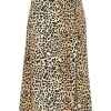 Brown bias-cut rayon leopard print pull-on A-line midi handkerchief skirt