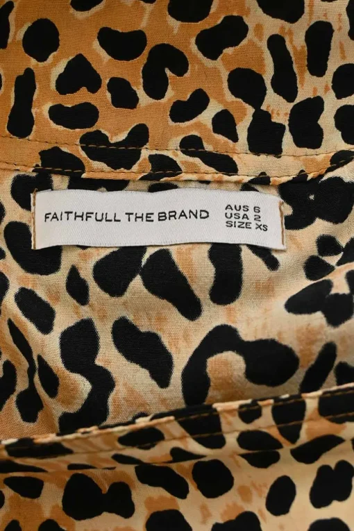 Brown bias-cut rayon leopard print pull-on A-line midi handkerchief skirt