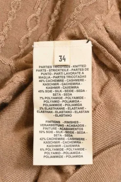 Brown cashmere-silk blend 3D chainlink mock neck pullover second-skin knit top