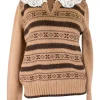 Brown contrast collar Fair Isle camel-hair sweater