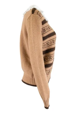Brown contrast collar Fair Isle camel-hair sweater
