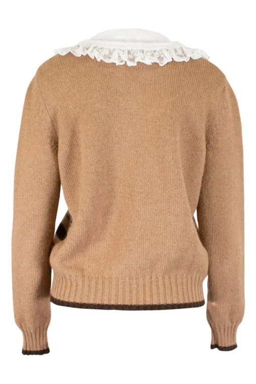 Brown contrast collar Fair Isle camel-hair sweater