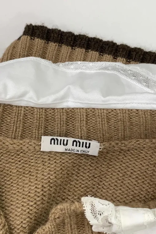 Brown contrast collar Fair Isle camel-hair sweater