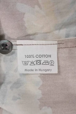 Brown cotton floral print spread collar button-front half-sleeve shirt