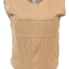 Brown cotton rib knit corset tank top with boned bodice and side hook and eye fastening