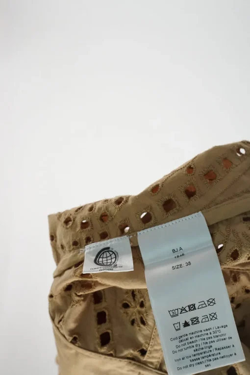 Brown cotton square neck broderie Anglaise button-front puff sleeve top