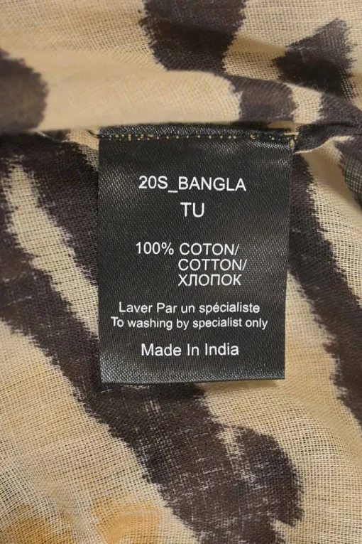 Brown cotton tiger print spread collar half-button Bangla maxi dress