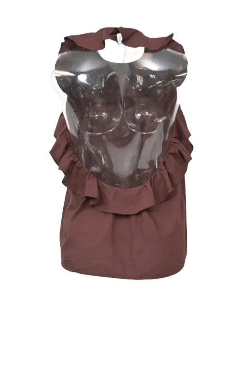 Brown cotton voile ruffled halter-neck top
