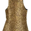Brown cotton-blend leopard pile weave sleeveless peplum top