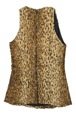 Brown cotton-blend leopard pile weave sleeveless peplum top
