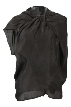 Brown draped polyester twist-front asymmetric top