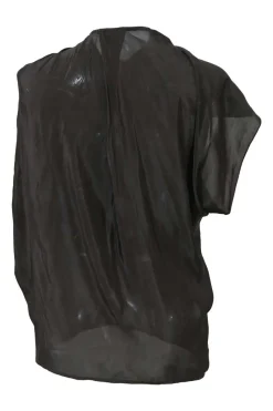 Brown draped polyester twist-front asymmetric top