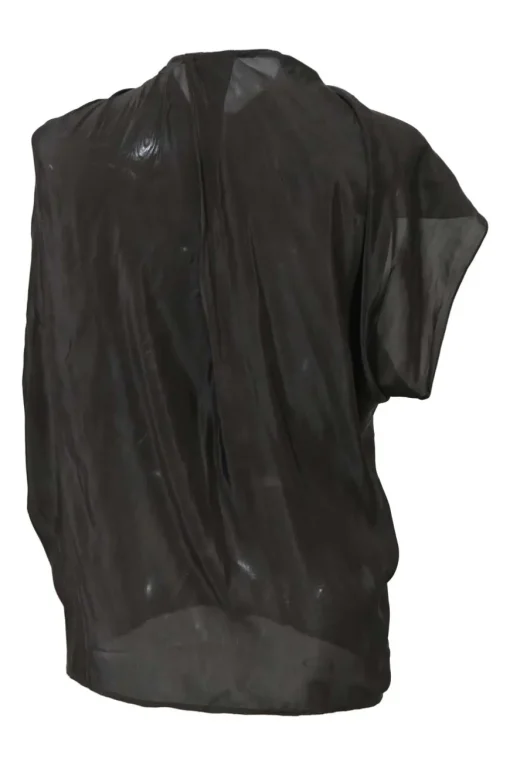Brown draped polyester twist-front asymmetric top