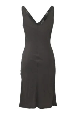 Brown draped silk plunge neck slip dress