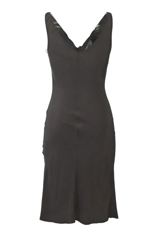 Brown draped silk plunge neck slip dress