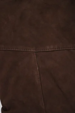 Brown embroidered suede pull-on A-line knee-length gored handkerchief skirt