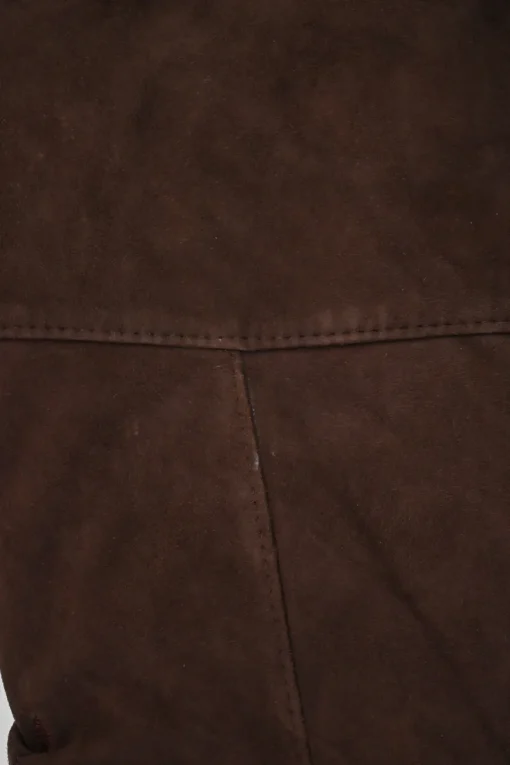 Brown embroidered suede pull-on A-line knee-length gored handkerchief skirt