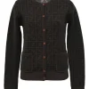 Brown fine merino wool Zucca FF logo-jacquard crewneck cardigan with patch pockets