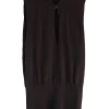 Brown funnel collar keyhole-front sleeveless knit top