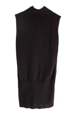 Brown funnel collar keyhole-front sleeveless knit top