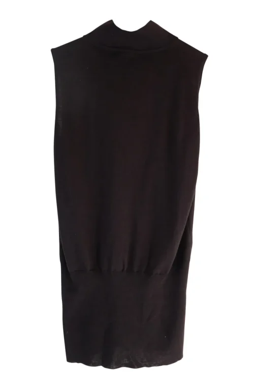 Brown funnel collar keyhole-front sleeveless knit top