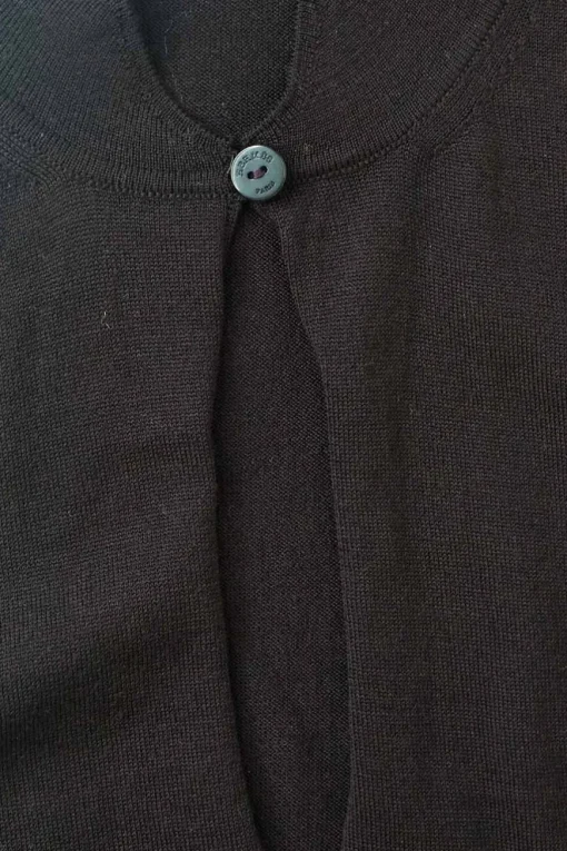 Brown funnel collar keyhole-front sleeveless knit top