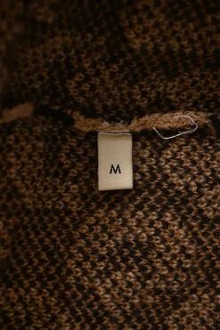 Brown horsebit-chain jacquard knit crewneck cropped sweater with gold-tone metal button detailing