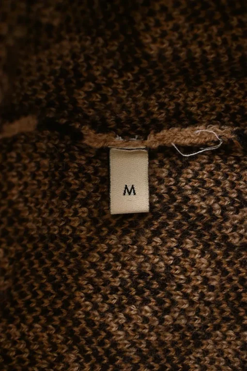 Brown horsebit-chain jacquard knit crewneck cropped sweater with gold-tone metal button detailing