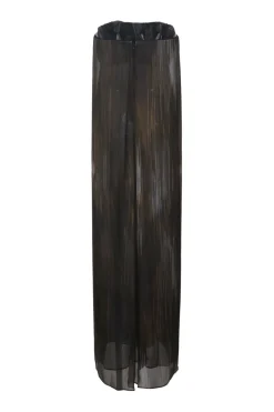 Brown layered silk abstract print strapless shift sack column gown