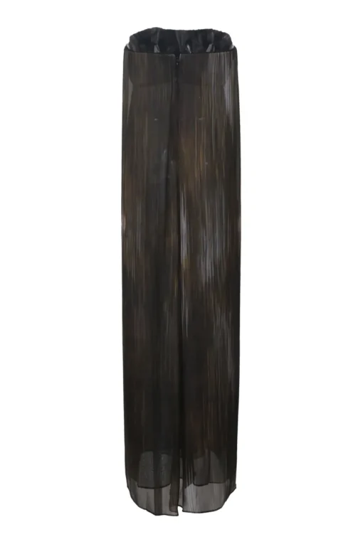 Brown layered silk abstract print strapless shift sack column gown