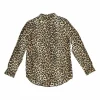 Brown leopard print classic collar button-front shirt with chest cargo pockets